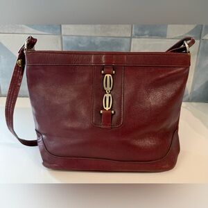 Vintage leather ox blood and gold purse, shoulder bag, horsebit